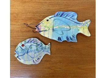 Pair Of Decorative Wall Hanging Ceramic Fish - Signed