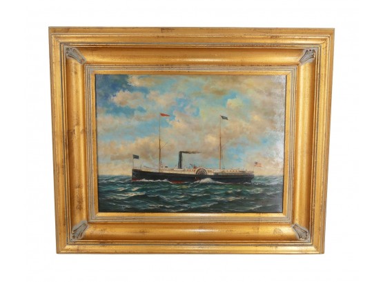 A. Clark Oil On Board - American Paddle Steamer