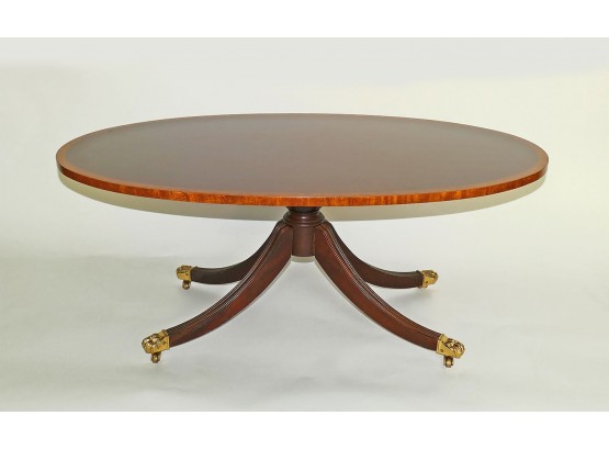 Georgian Style Mahogany Pedestal Oval Coffee Table - By Councill