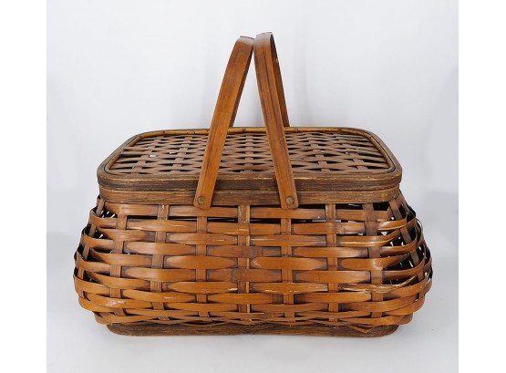 Vintage Palecek Large Rustic Lidded Woven Basket