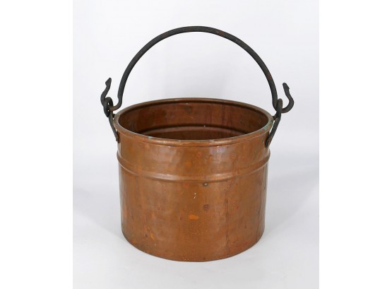 Antique Copper Bucket  With Wrought Iron Handle