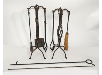 Wrought Iron Fireplace Tools With 2 Stands