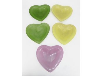 Set Of 5 Annieglass Heart Shaped Glass Bowls