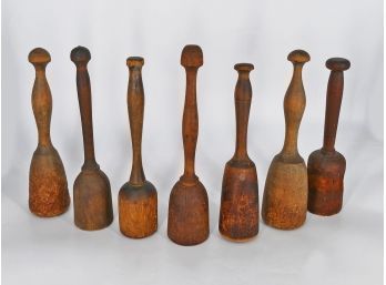 7 Different Antique Carved Wooden Pestles