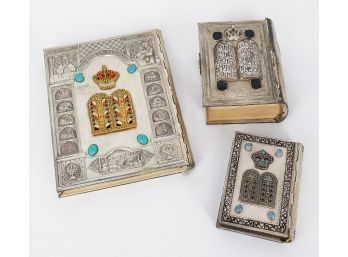 Three Ornate Metal And Gemstone Covered Jewish Prayer Books