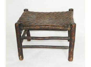 Antique Adirondack Hickory And Woven Seat Footstool