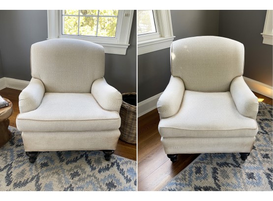 Pair Of Custom Matching Upholstered Armchairs W/ Extra Fabric