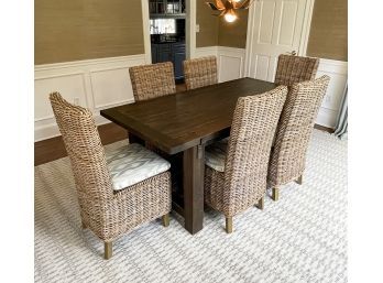 Set Of 6 Restoration Hardware Wicker Dining Side Chairs With Custom Cushions