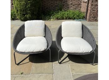 Pair Of Crate & Barrel Morocco Oval Outdoor Lounge Chairs With Covers - Cost $1600+