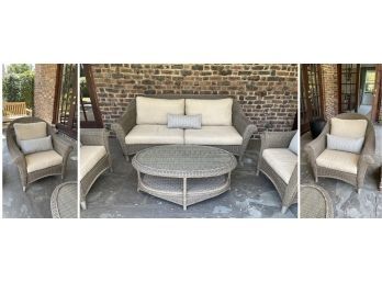 Restoration Hardware Hampshire Wicker Outdoor Set - Sofa, Two Lounge Chairs, & Coffee Table - Cost $6000+