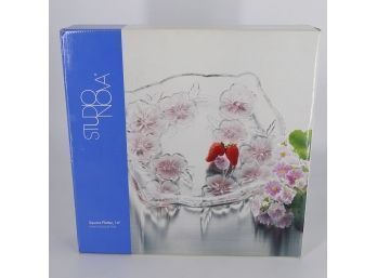 Mikasa Studio Nova 14' Square Crystal Platter - Pansy Bouquet Pink - New In Box