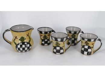 Stephen Kilborn SK Pottery (Taos, NM) - Pitcher & 4 Mugs - Turtle Design