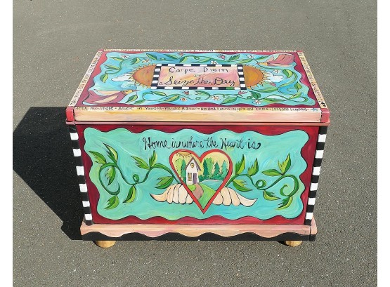 Artist Designed And Painted Wood Chest
