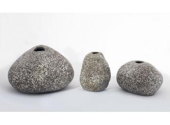 Japanese Tokoname-Yaki Ceramic Rock Design Ikebana Flower Vases