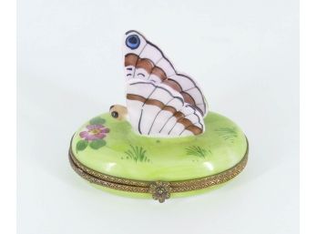Limoges France Porcelain Butterfly Pill Trinket Box