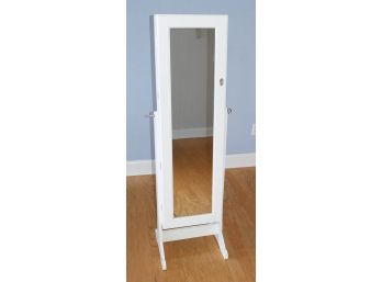 Self Standing Mirrored Jewelry Armoire - Tilting - In White
