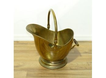 Vintage Brass Fireplace Coal Scuttle With Wood Handles