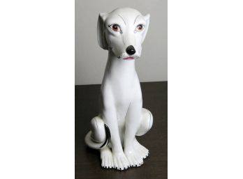 Vintage Italian Ceramic Majolica Seated Greyhound Dog Sculpture