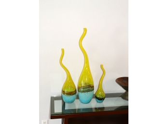 Hand Blown Art Glass Bottles - Set Of 3