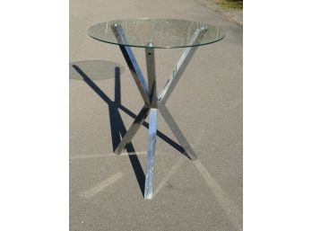 Round Pub Table With Glass Top And Chrome Base