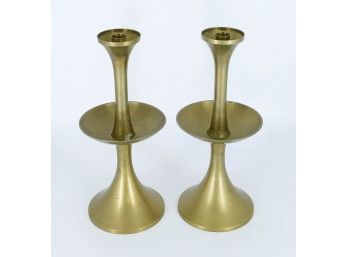 Large Vintage Mid Century Brass Candle Holders