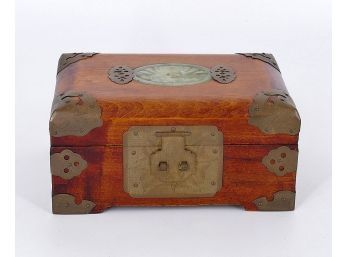 Vintage Chinese Wooden Jewelry Box With Brass Accents