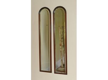 Pair Of Wood Framed Beveled Arch-Top Mirrors - 59.25' Tall