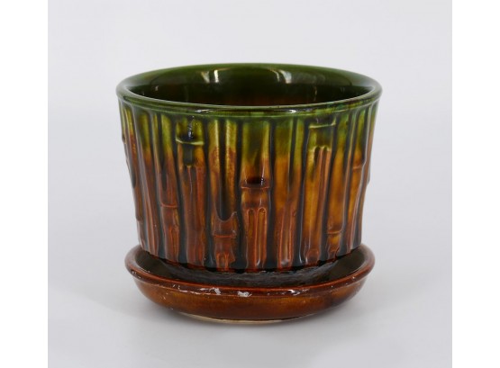McCoy Pottery Green & Brown Glaze Bamboo Planter