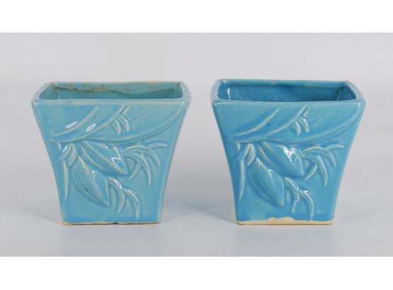 Pair Of 4' McCoy Pottery Blue Planters