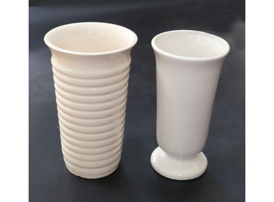 Pair Of Ceramic Vases - In White