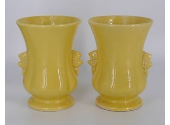 Pair Of Vintage Pottery 8' Vases - In Yellow