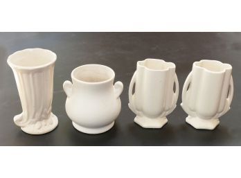 4 Different Vintage Pottery - Vases - Cornucopia/Trumpet, Pair W/ Handles