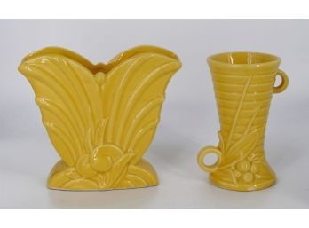 2 Vintage Pottery Vases - In Yellow