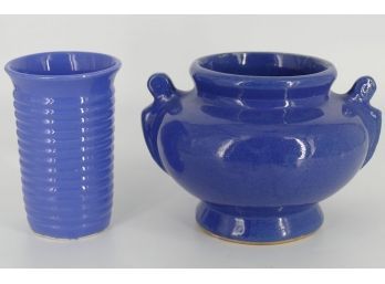 2 Different Vintage Pottery Vases In Blue