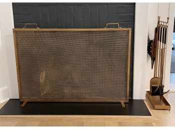 Fireplace Set - Tools, Grate, Screen, Bellows, Wood Carrier, And Gloves - In Excellent Condition