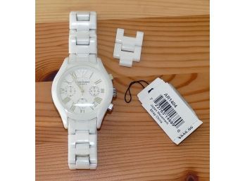 Emporio Armani Women's AR1404 Ceramic White Ceramic Dial Watch - $545 Price Tag - New Battery
