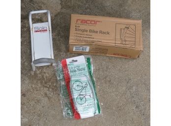 Bike Storage Accessories - 2 Racor Single Bike Racks (1 New) & Delta Tire Tray (new)