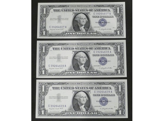 Lot Of 3 - 1957A $1 Bill Silver Certificates - In Crisp Uncirculated Condition - Consecutive Serial Numbers