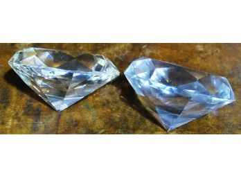 Set Of 2 Crystal Diamond Paperweights