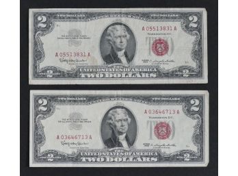 Pair Of  1963 $2 US Legal Tender Notes