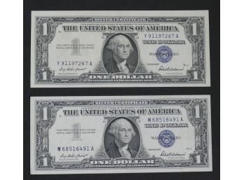 Pair Of 1957 $1 Bill Silver Certificates - In Crisp Uncirculated Condition