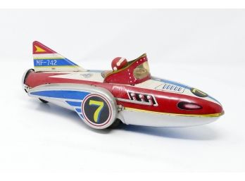 Vintage Tin Litho Friction Toy - Rocket Ship Car
