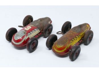 Pair Of Vintage 1940's Marx Tin Litho Wind-Up Toy Race Cars