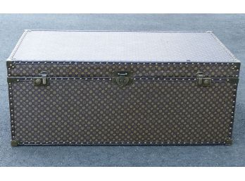 Large Louis Vuitton Style Wooden Trunk With Lock & Key