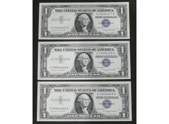 Lot Of 3 - 1957A $1 Bill Silver Certificates - In Crisp Uncirculated Condition - Consecutive Serial Numbers