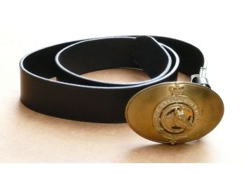 Ralph Lauren Brass Horse Belt Buckle & Black Leather Belt - Mens Size 36