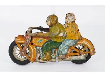 Rare Vintage Japanese Tin Litho Romance Motorcycle