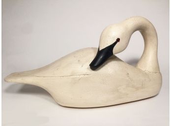Hand Carved & Painted Wooden Swan By Sandy Burne (Wooden Wildlife, Maine)