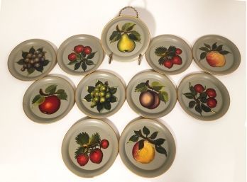 Set Of 11 Vintage Hand-Painted Metal Hors D'Oeuvres Plates