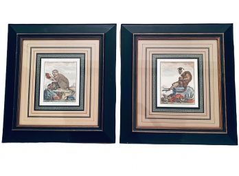 Pair Of Vintage Monkey Prints Of 18th Century Engravings By Jacques De Seve